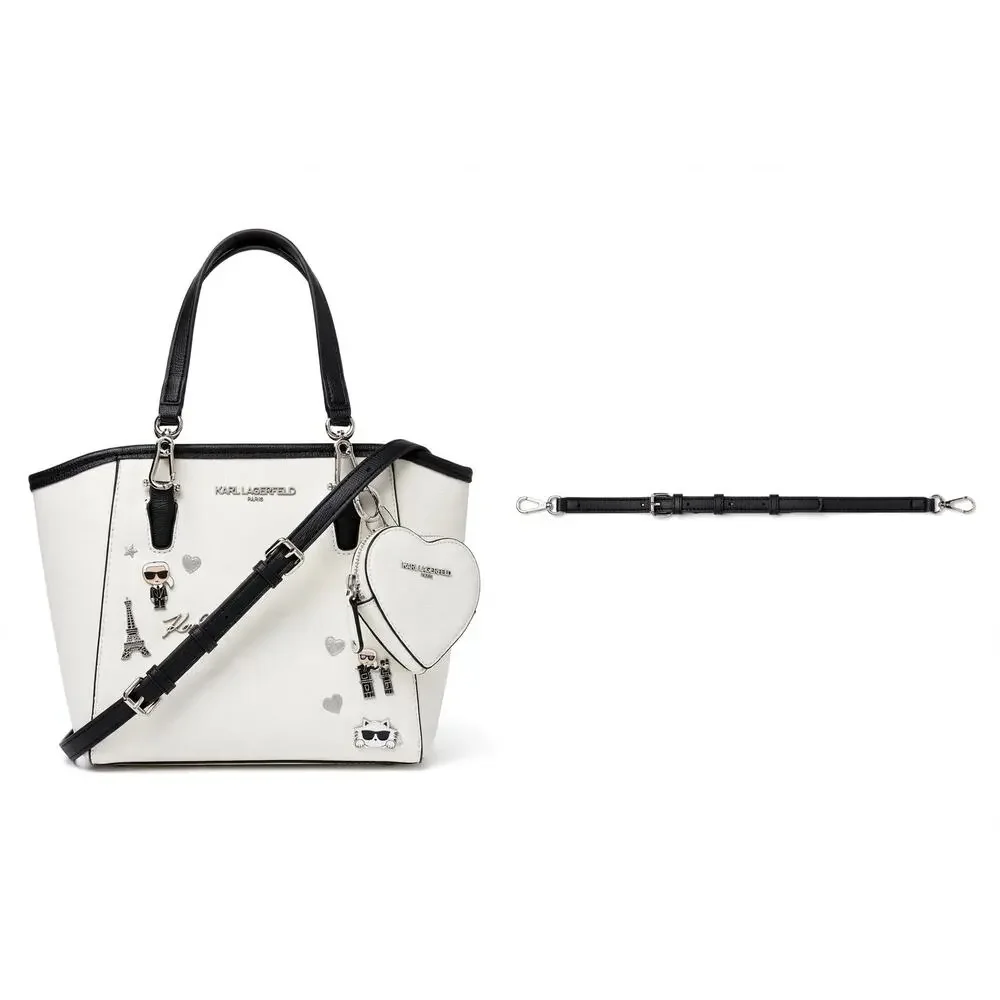 Karl Lagerfeld Paris White Black Satchel Tote Bag Charm NWT